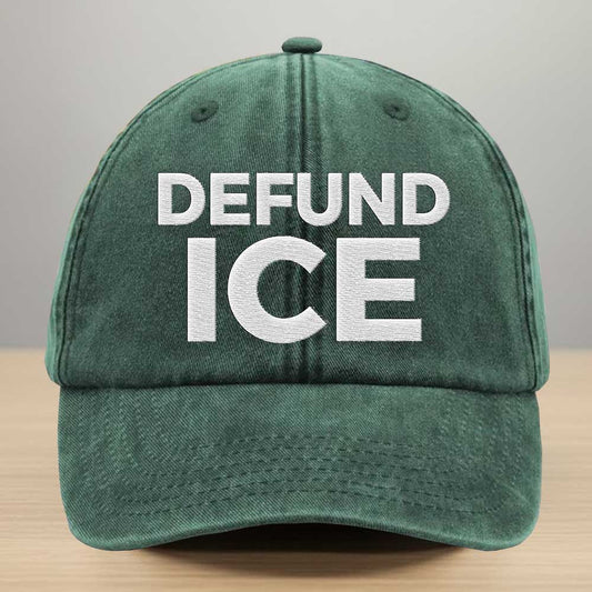 Defund ICE Embroidered Washed Denim Cap