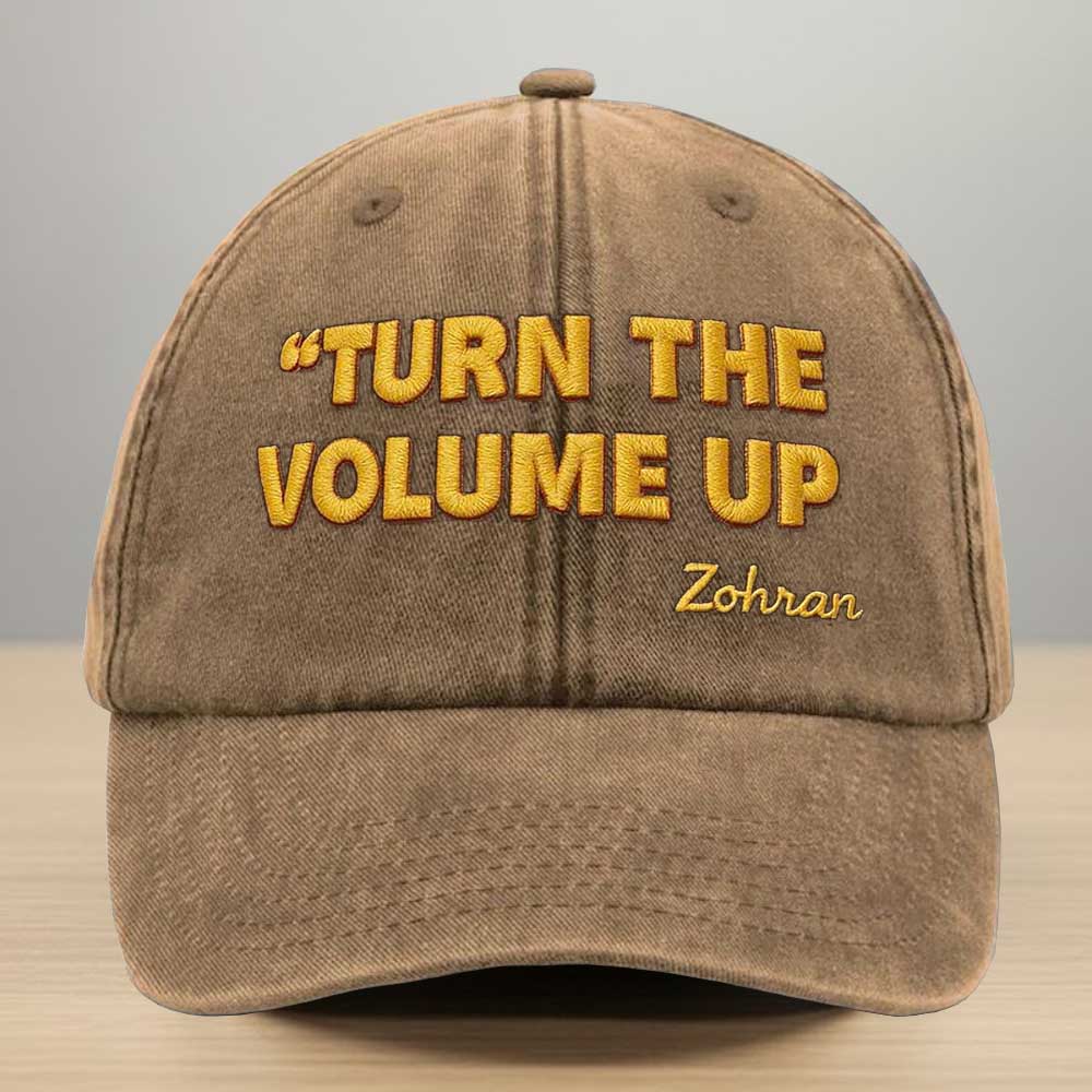 Turn The Volume Up Zohran Embroidery Washed Denim Baseball Cap