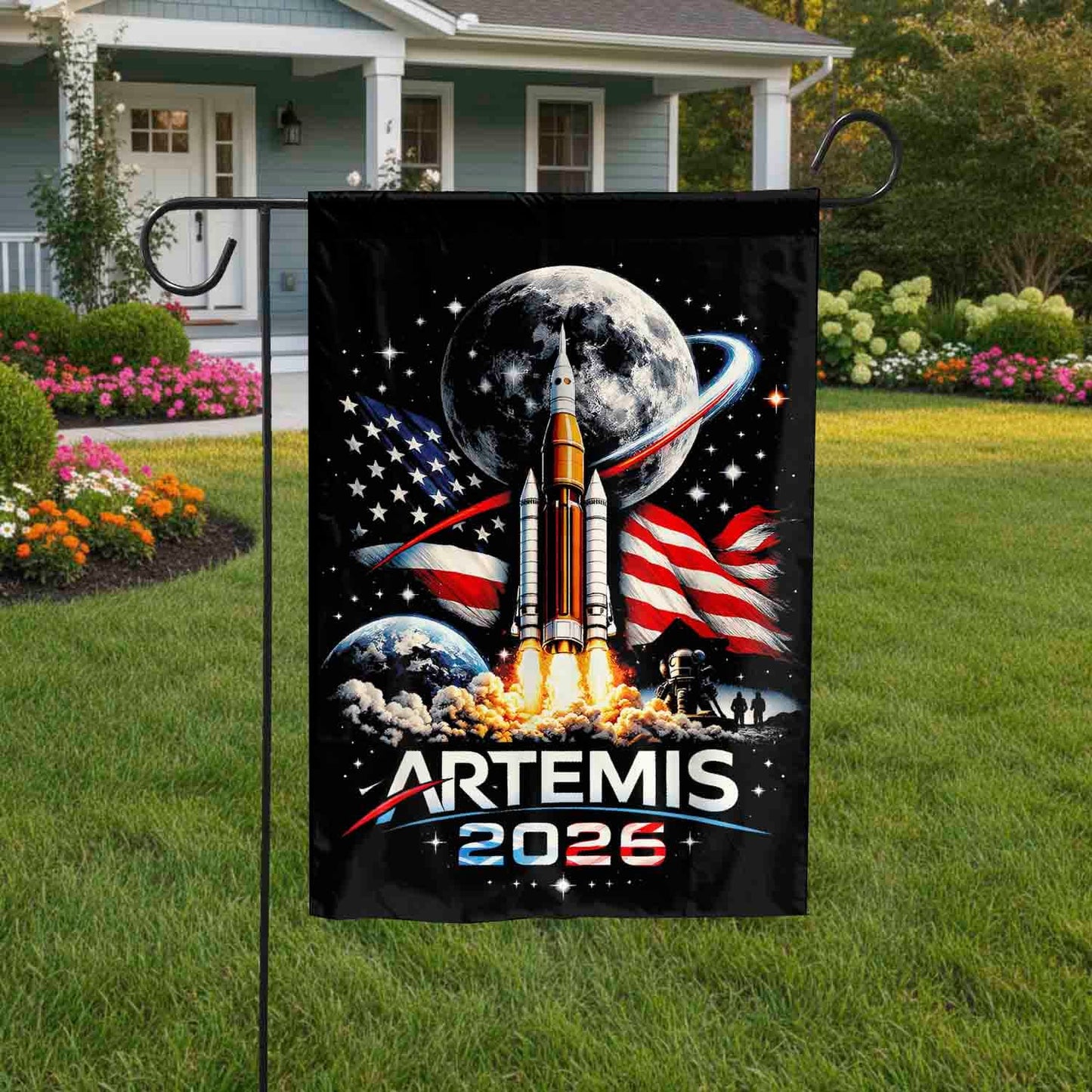 Artemis 2026 American Rocket Launch To The Moon Landing House Flag