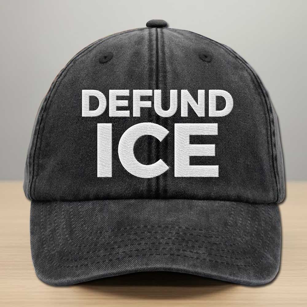 Defund ICE Embroidered Washed Denim Cap