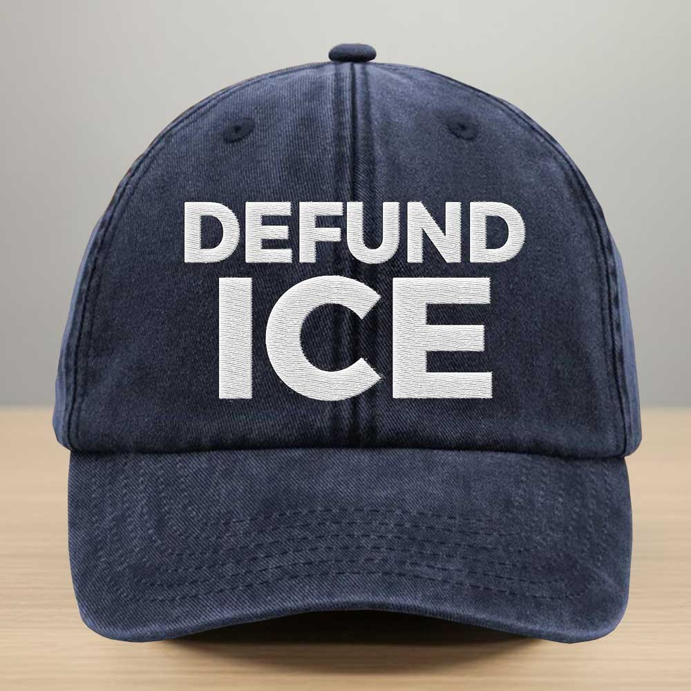 Defund ICE Embroidered Washed Denim Cap