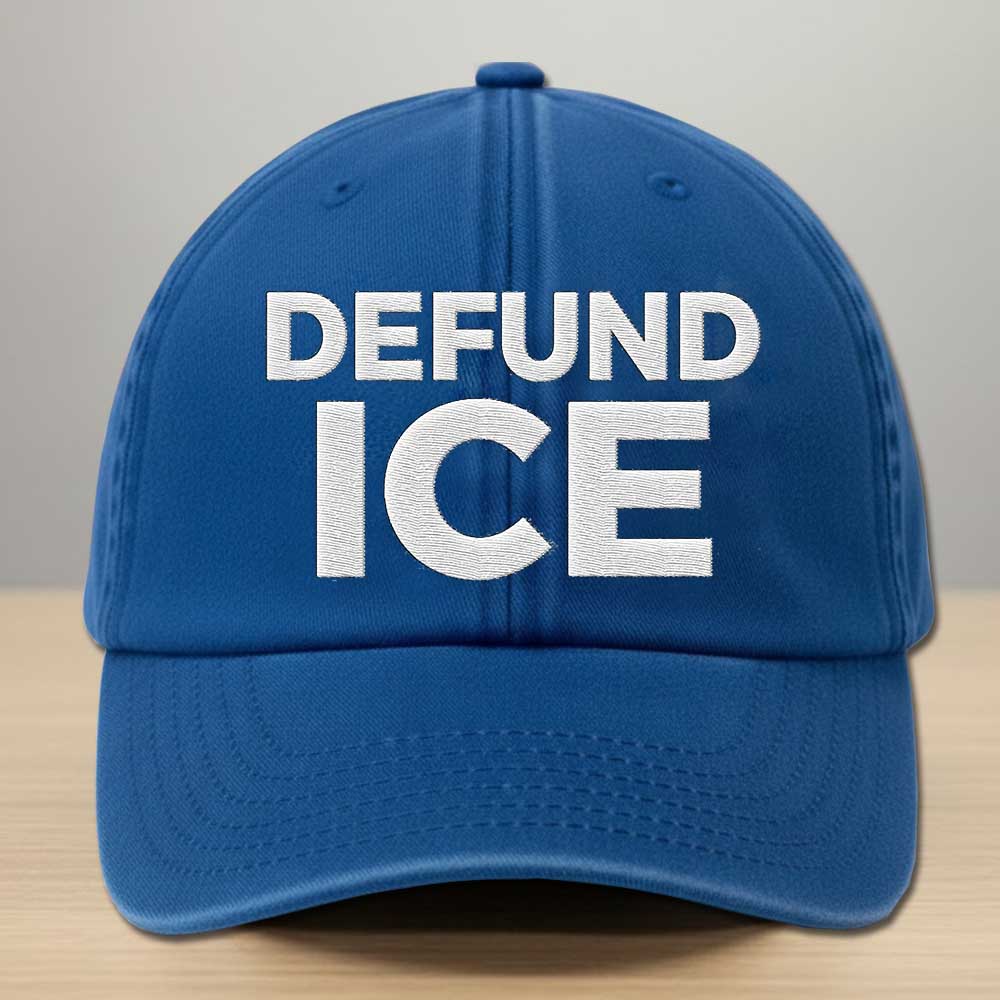 Defund ICE Embroidered Washed Denim Cap