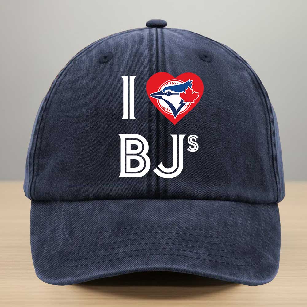 I Love BJ Love Jays Washed Denim Baseball Cap