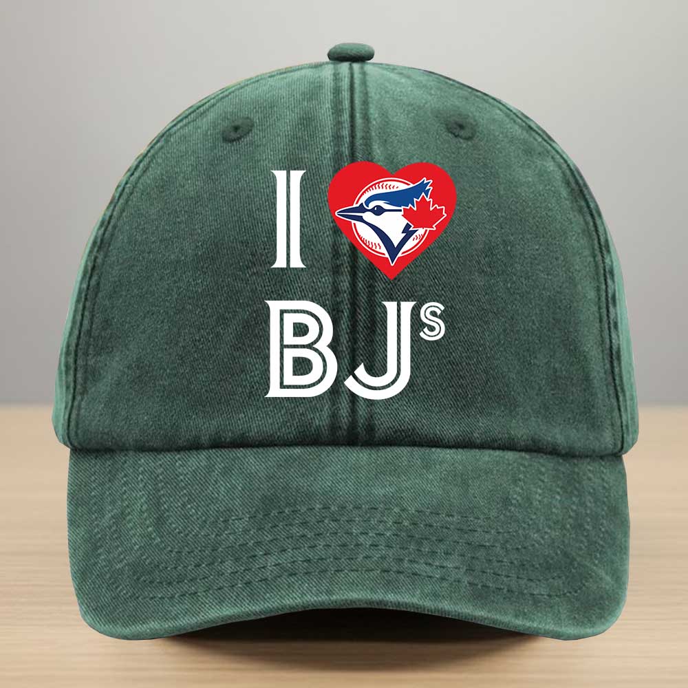 I Love BJ Love Jays Washed Denim Baseball Cap