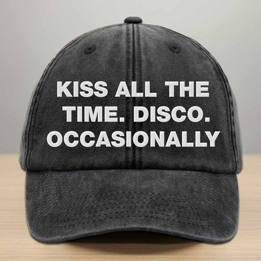 Kiss Me All The Time Disco Occasionally Embroidered Washed Denim Cap