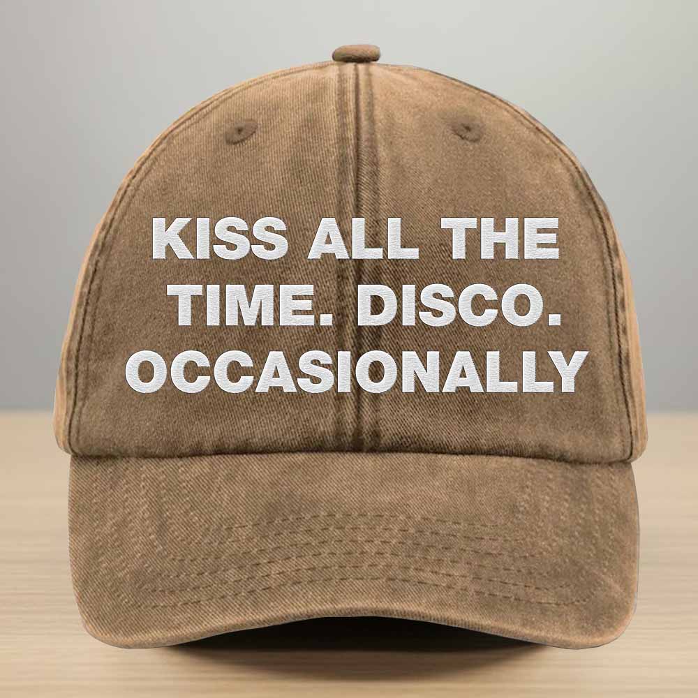 Kiss Me All The Time Disco Occasionally Embroidered Washed Denim Cap