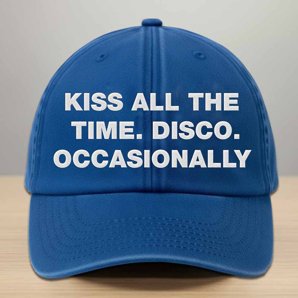 Kiss Me All The Time Disco Occasionally Embroidered Washed Denim Cap