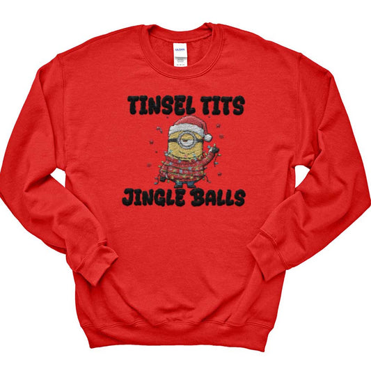 Minion Memes Tinsel Tits Jingle Balls Embroidered Sweatshirt