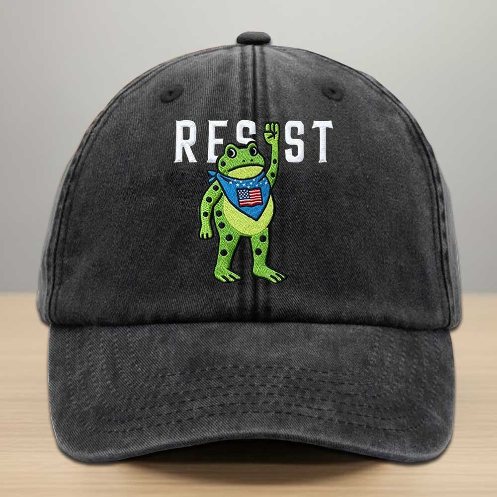 Portland Frog Resist Christmas Tree Embroidery Washed Denim Baseball Cap