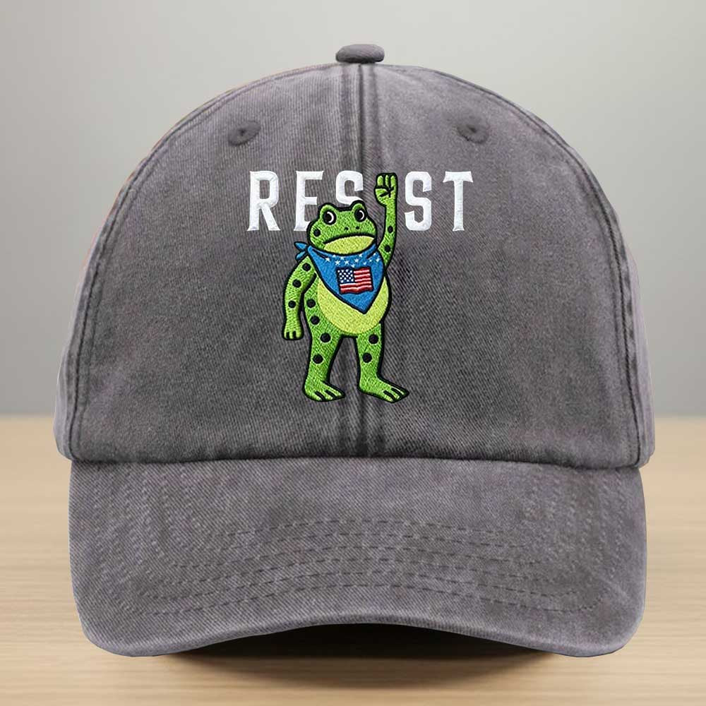 Portland Frog Resist Christmas Tree Embroidery Washed Denim Baseball Cap