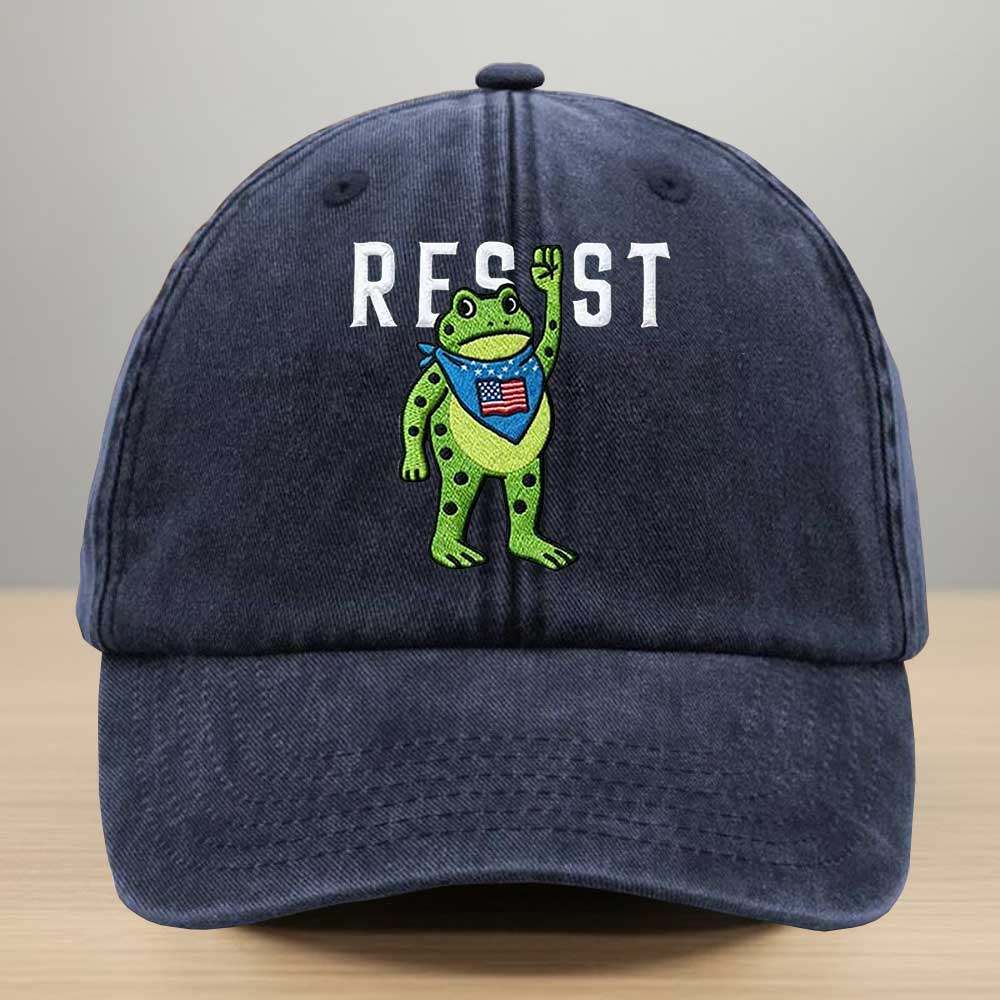 Portland Frog Resist Christmas Tree Embroidery Washed Denim Baseball Cap