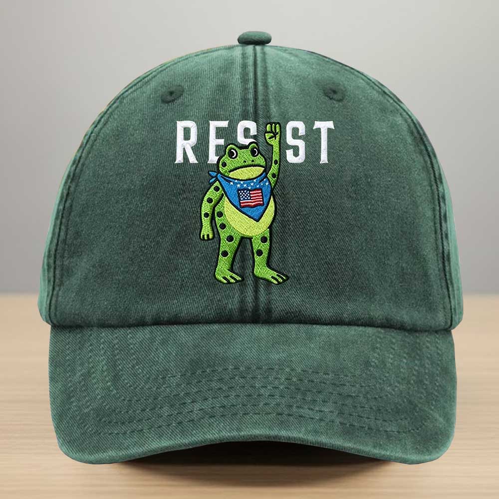 Portland Frog Resist Christmas Tree Embroidery Washed Denim Baseball Cap